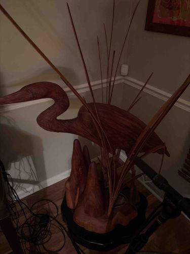 Carved Wood Heron Sculpture