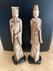 Pair of East Asian Figural Sculptures (Scholar and Female Figure)