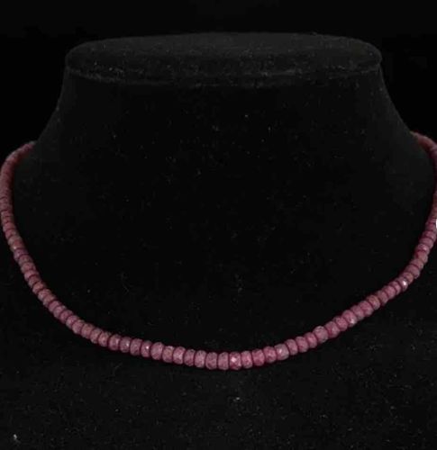 Faceted Ruby Rondelle Bead Necklace