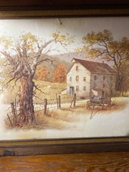 Autumn Rural Landscape Framed Print with Barn and Wagon
