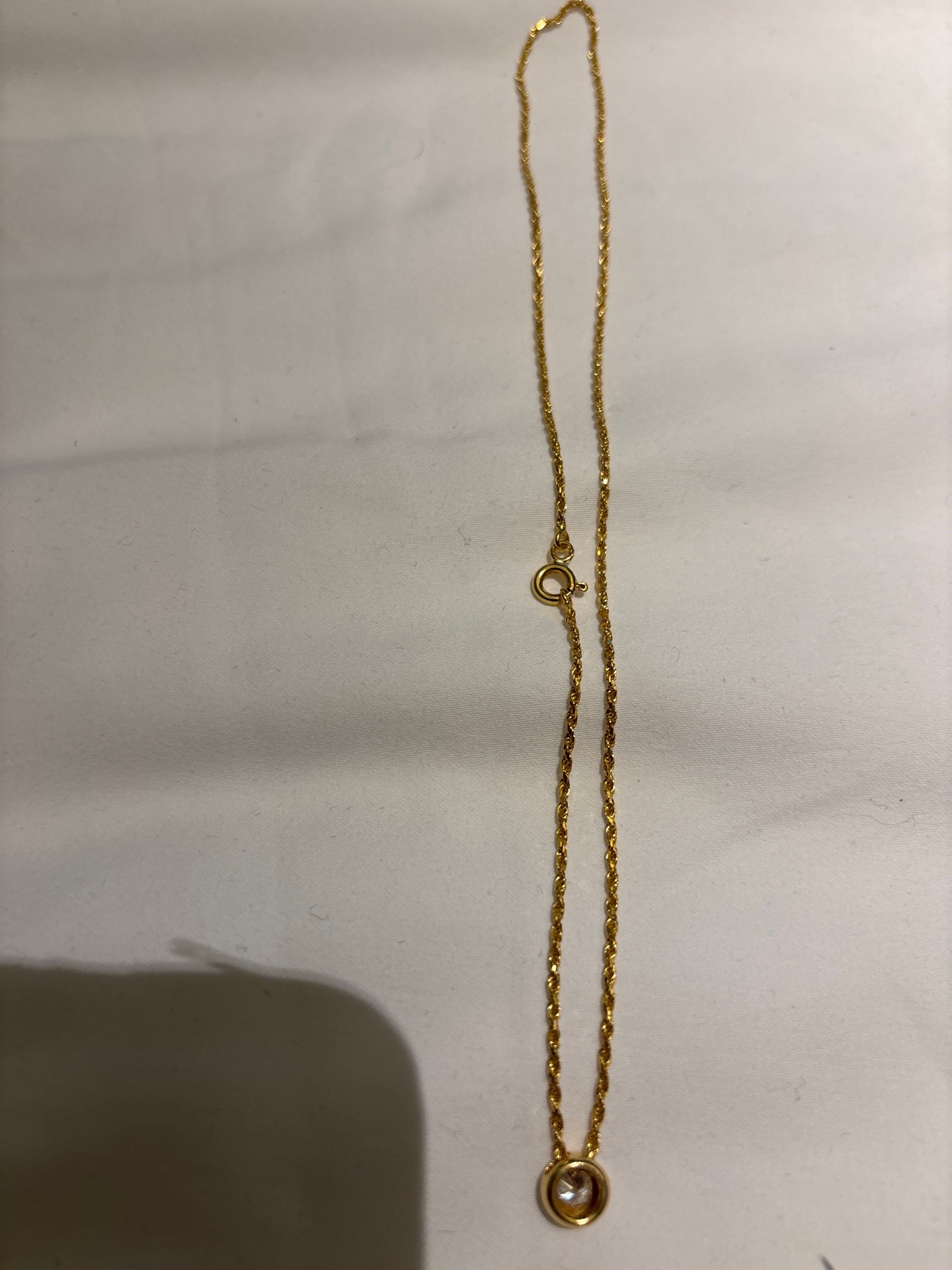 Gold Rope Chain Necklace with Solitaire Pendant