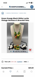 Green Orange Black White Lucite Vintage Necklace & Bracelet Sets