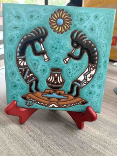 Southwestern Cuenca Tile featuring Kokopelli Imagery