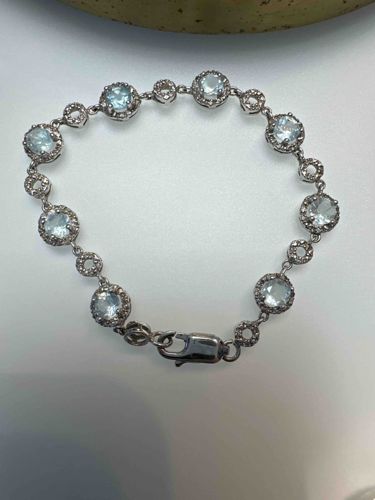 Aquamarine and Diamond Halo Tennis Bracelet