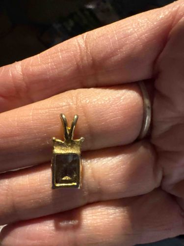 Smoky Quartz Rectangular Pendant in Gold-Tone Setting