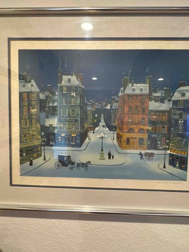 Parisian Winter Street Scene Lithograph