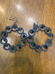 Dark Metal Hoop Earrings with Sequins