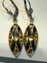 Art Deco Style .925 Sterling Silver Black Enamel and Rhinestone Dangle Earrings