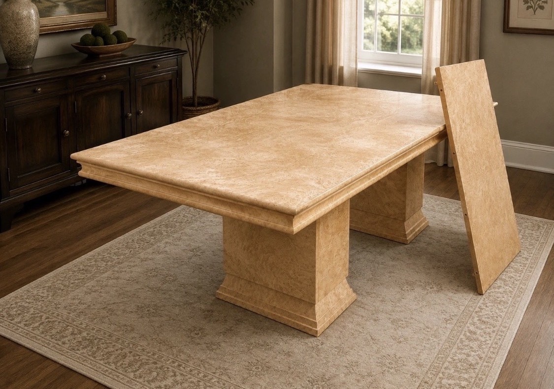 Submitted photo of Burl wood veneer double pedestal dining table