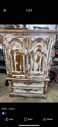 Distressed French Provincial Style Armoire Hutch