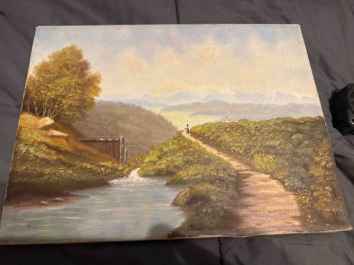 Landscape Oil Painting with Mountain View and River