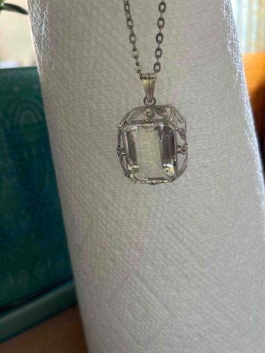 Vintage Silver Crystal Pendant Necklace