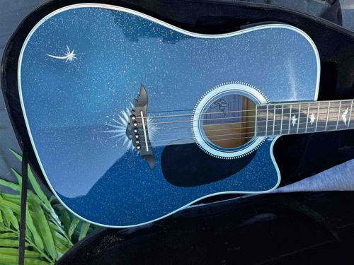 Custom Blue Glitter Acoustic Guitar with Celestial Inlays