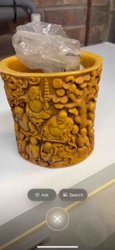 Carved Resin Asian Art Motif Cylindrical Container