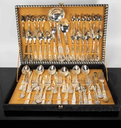 Vintage 51 Piece Stainless Steel Flatware Set in Kings Pattern in Canteen, Stamped AP