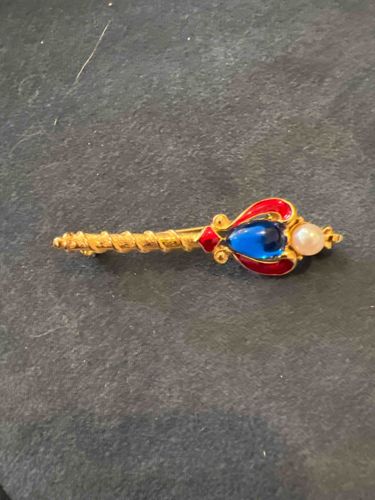 Vintage Trifari Scepter Brooch with Cabochon and Enamel