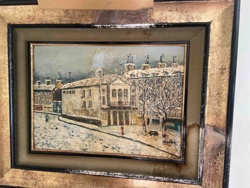 Framed Winter Cityscape Painting by M. Chebat