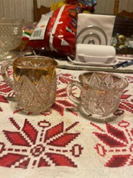 Gold-Rimmed Pressed Glass Creamer and Sugar Bowl Set