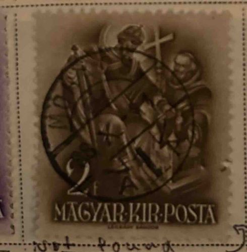Hungarian Postage Stamp with King Stephen I and Saint Gell&eacute;rt