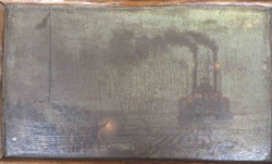 Misty Steamboat Scene Oil Painting