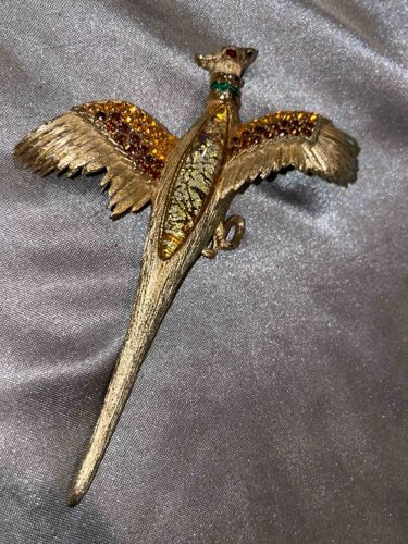 Vintage Pheasant Brooch with Rhinestones