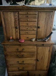 Antique Oak Machinist's Chest / Apothecary Cabinet with Hutch Top