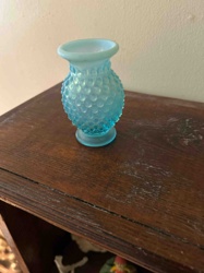 Teal Hobnail Milk Glass Vase