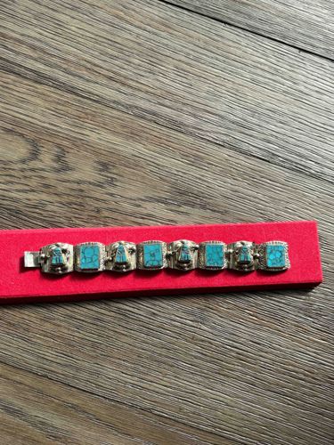 Southwestern Style Turquoise and Silver-Tone Link Bracelet