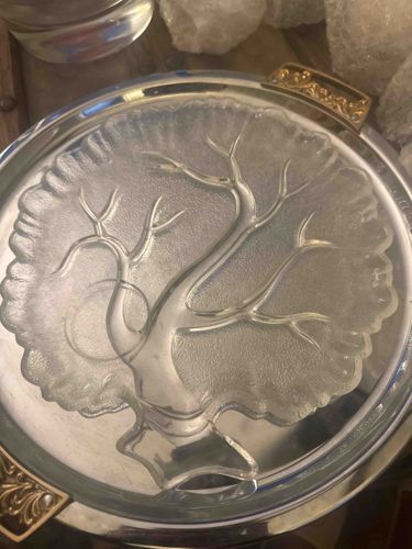 Art Glass Serving Tray with Metal Trim