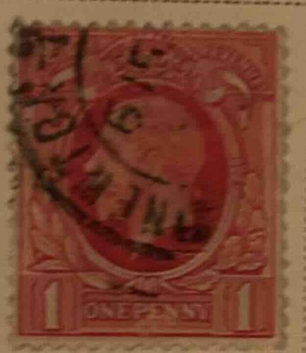 British Penny Red Postage Stamp with Maltese Cross Cancellation