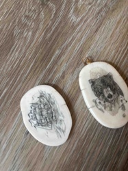 Alaskan Native Hand-Carved Ivory Scrimshaw Pendants
