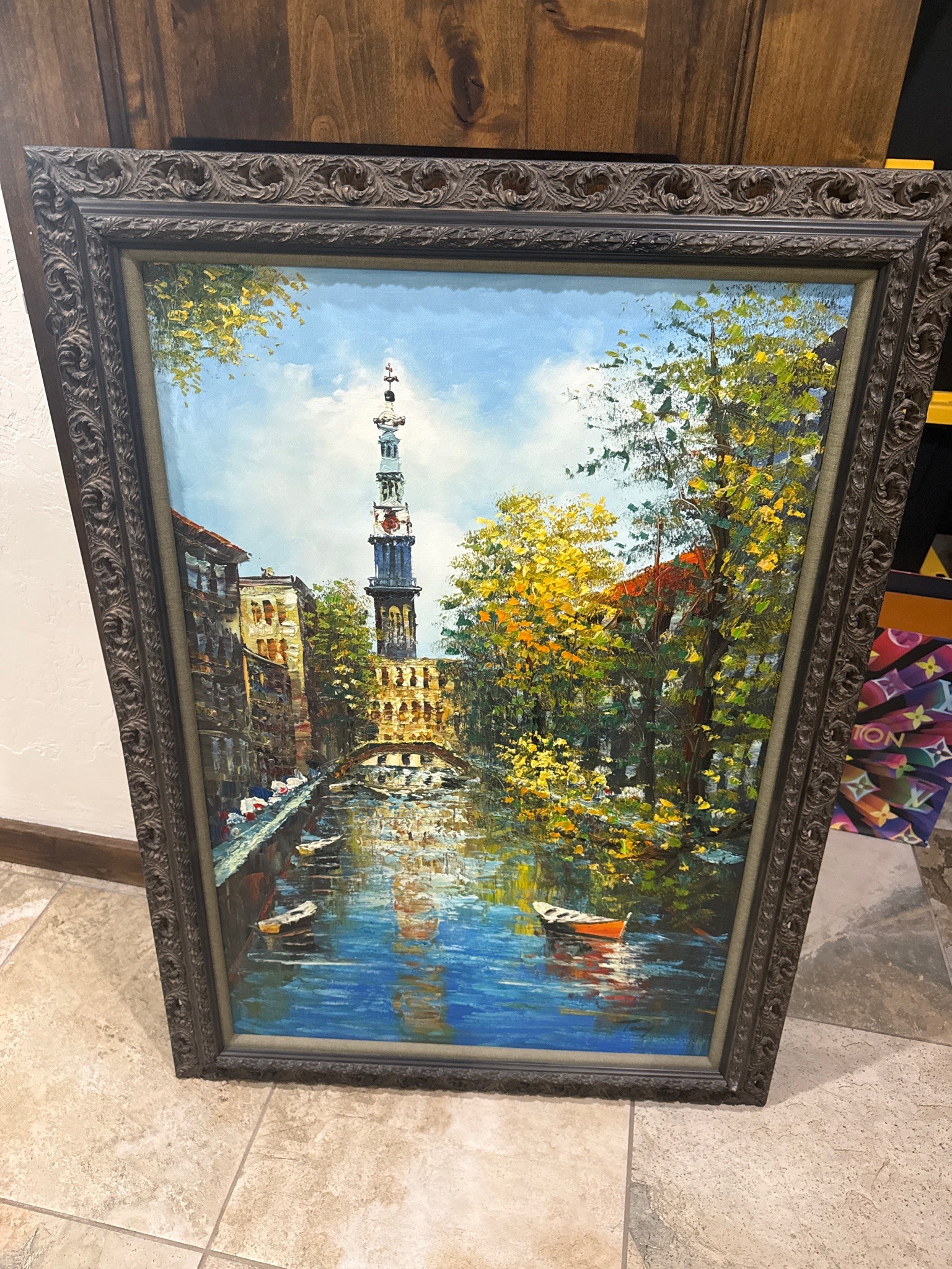 Submitted photo of Oil painting depicting an Amsterdam canal scene (unauthenticated)