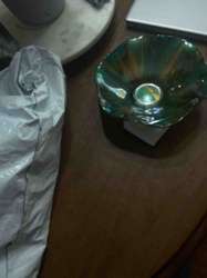 Iridescent Green and Gold Art Glass Bowl