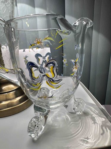 Hand-Painted Three-Footed Glass Pitcher