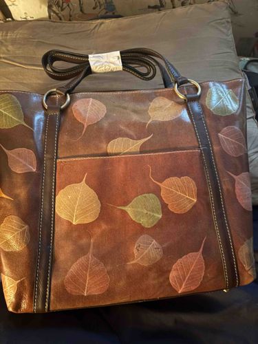 Patricia Nash Heritage Leaf Motif Leather Tote