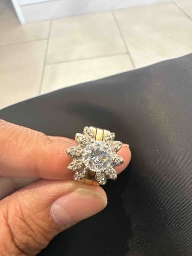 Two-Tone Floral Cluster Ring with Cubic Zirconia