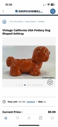 Vintage California USA Pottery Dog Shaped Ashtray