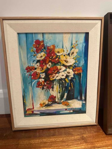 Mid-Century Impressionist Floral Still Life Painting by R. Delone