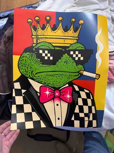 Frog with Crown, Pixel Sunglasses, and Suit Print