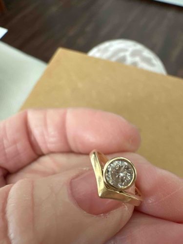 Modern Round Brilliant Diamond Bezel-Set Chevron Ring