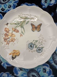 Scalloped Serving Platter with Botanical and Butterfly Motif