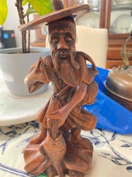 Teakwood Chinese Fisherman Sculpture