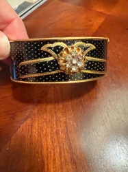Schiaparelli Black and Gold Polka Dot Rhinestone Bangle Bracelet