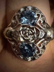 Vintage-Style Two-Stone Blue Gemstone and Rose Motif Ring