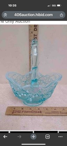 Fenton Blue Opalescent 'Lily of the Valley' Pattern Basket Vase