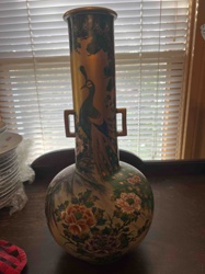 Japanese Satsuma-style Floor Vase with Peacock and Peonies
