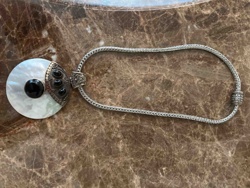 Mother-of-Pearl and Onyx Pendant Necklace with Sterling Silver Chain