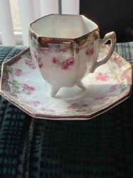 Austrian Footed Teacup and Octagonal Saucer Set