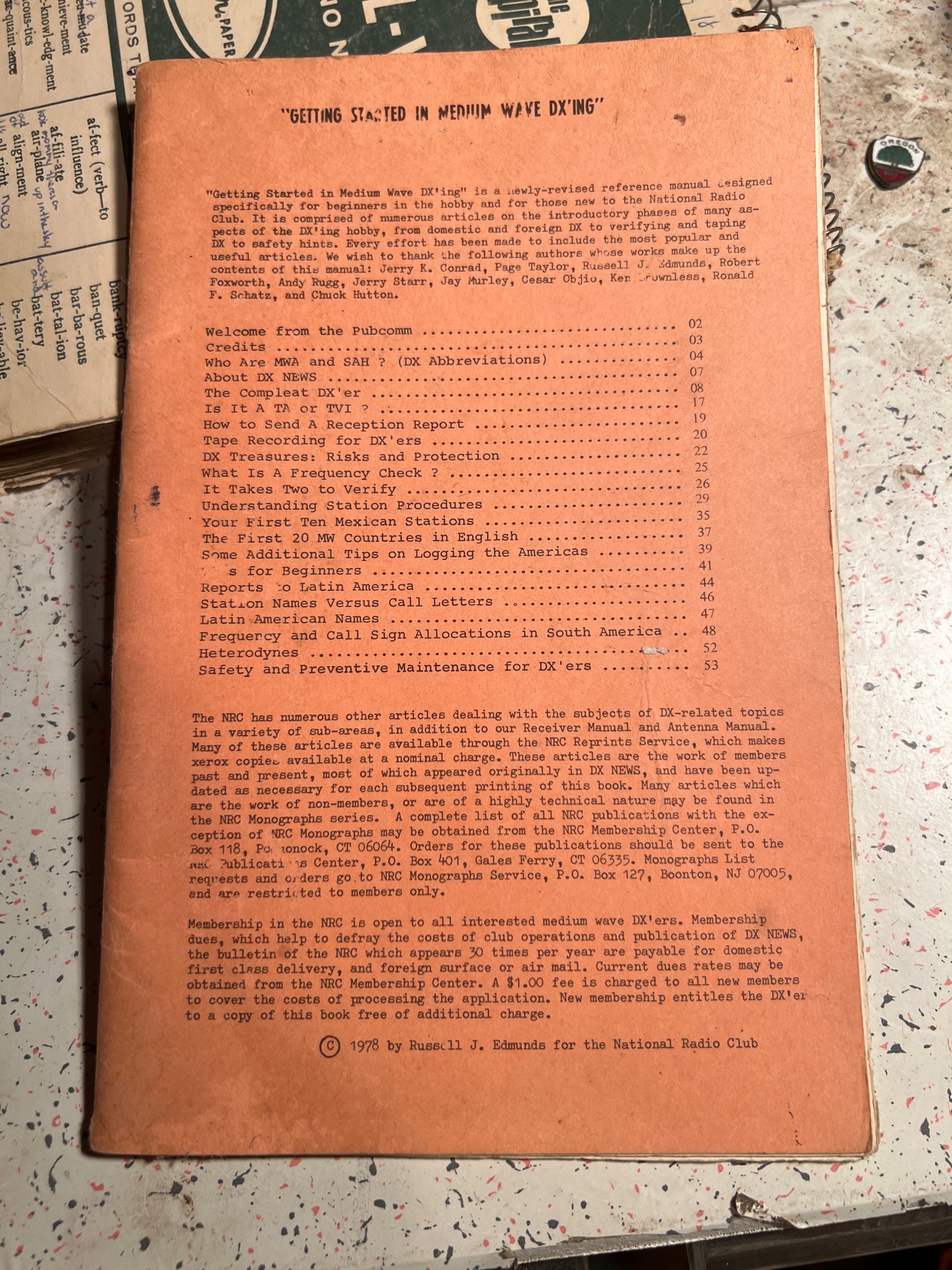 Submitted photo of Getting Started in Medium Wave DX'ing reference manual