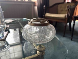 Crackle Glass Potpourri Holder with Brass Lid
